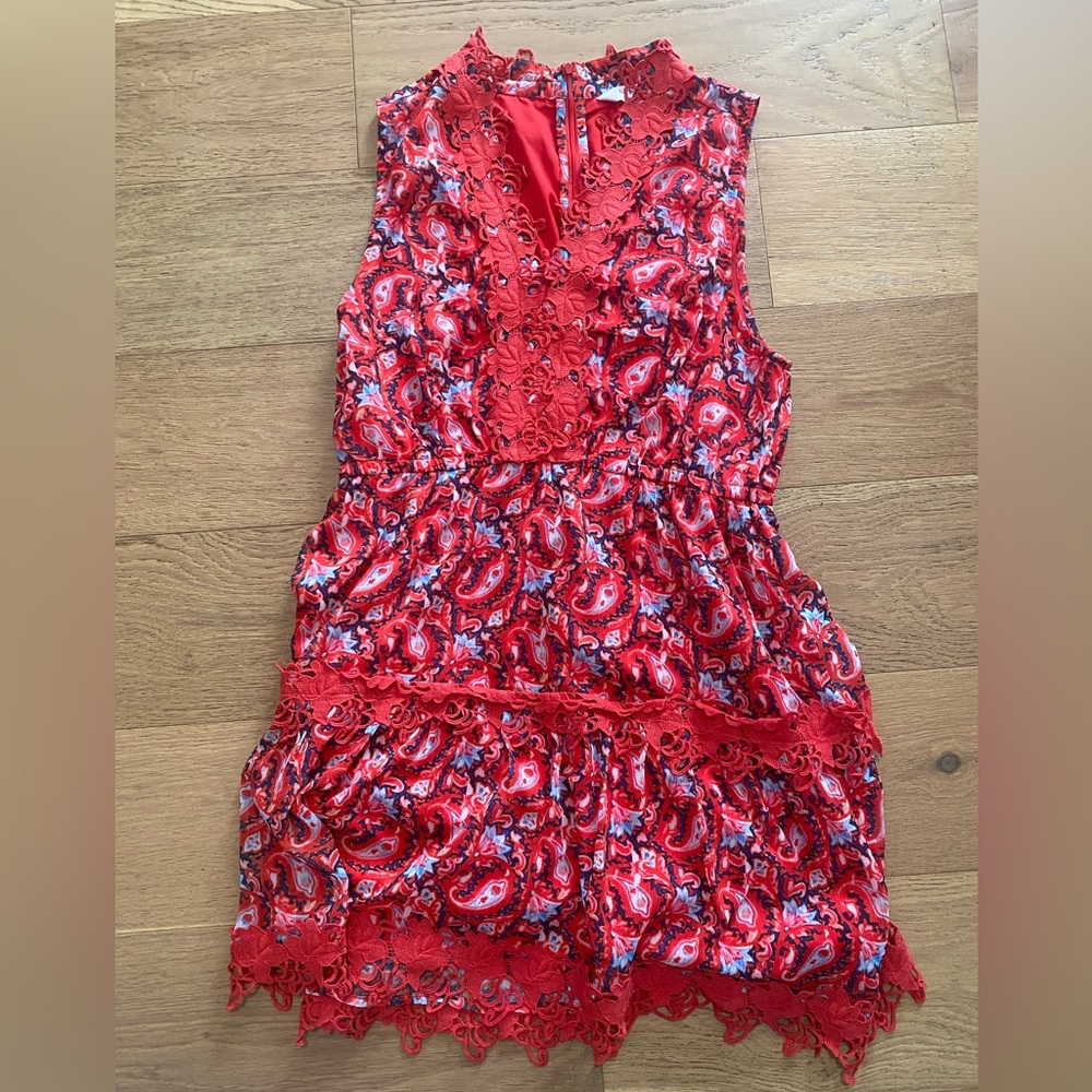 Allison New York Women’s Red Paisley Lace Tiered Summer Dress size L EUC
